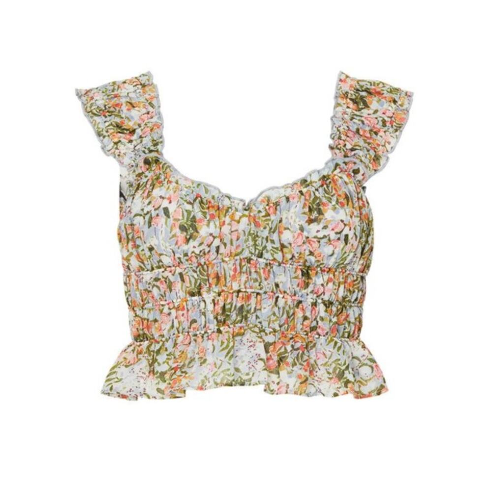 ASTR THE LABEL Women's Rosita Top Size M In Blue Pink Multi